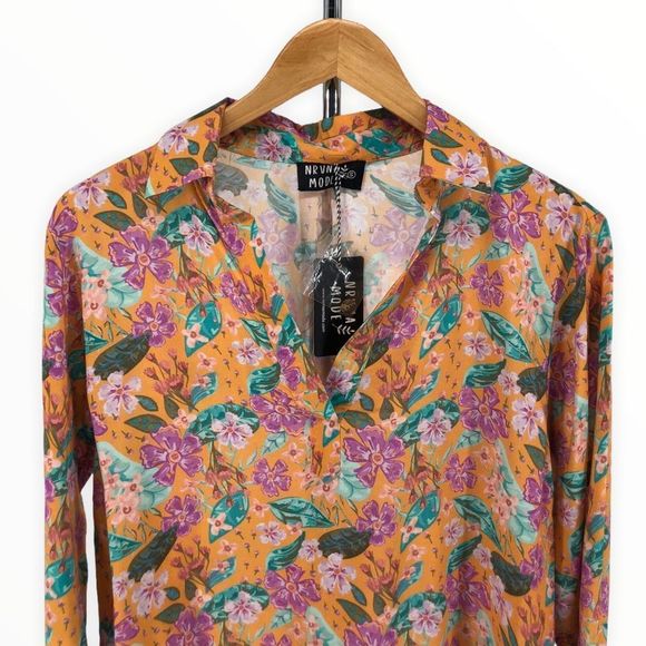 Nrvna Mode Cosette Floral Blouse Long Sleeve Viscose V-Neck size Small NWT - Picture 4 of 12
